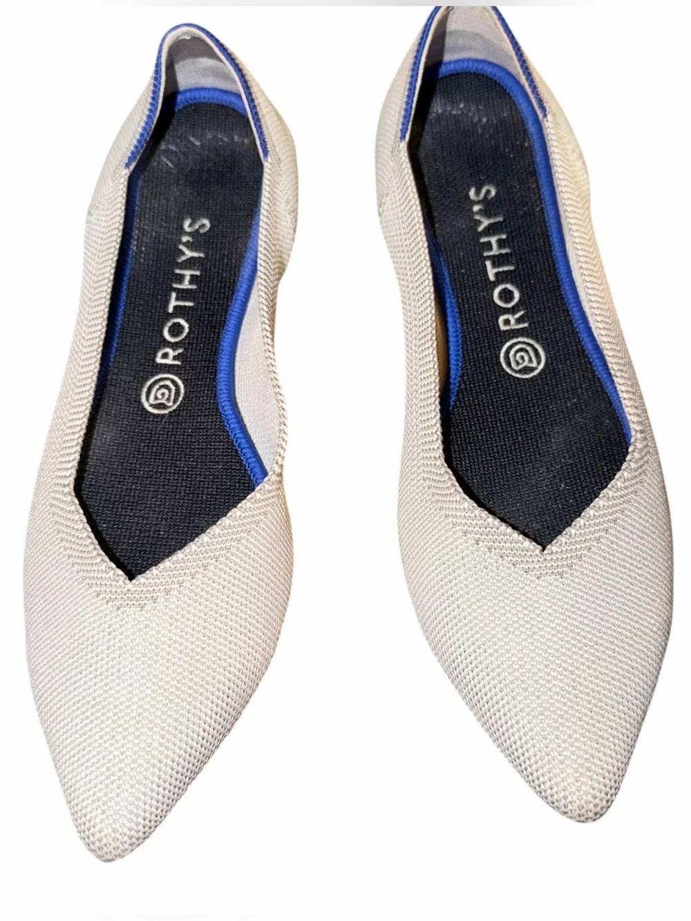 Rothy's Women's Pointed Flat in Cream with Blue Trim